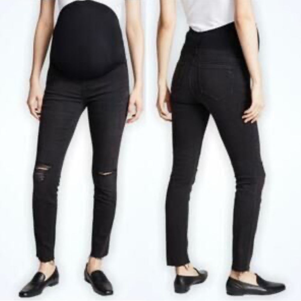 Madewell‎ Black Distressed Over The Belly Maternity Skinny Jeans Size 26